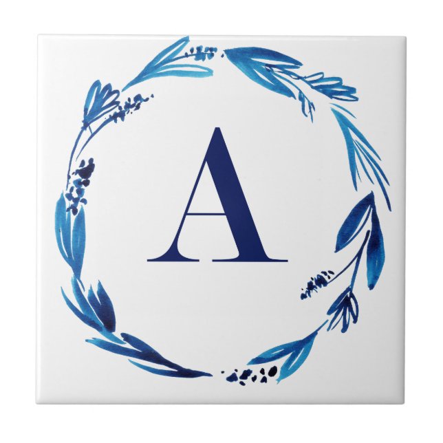 Blue Floral Wreath 'A' Tile (Front)