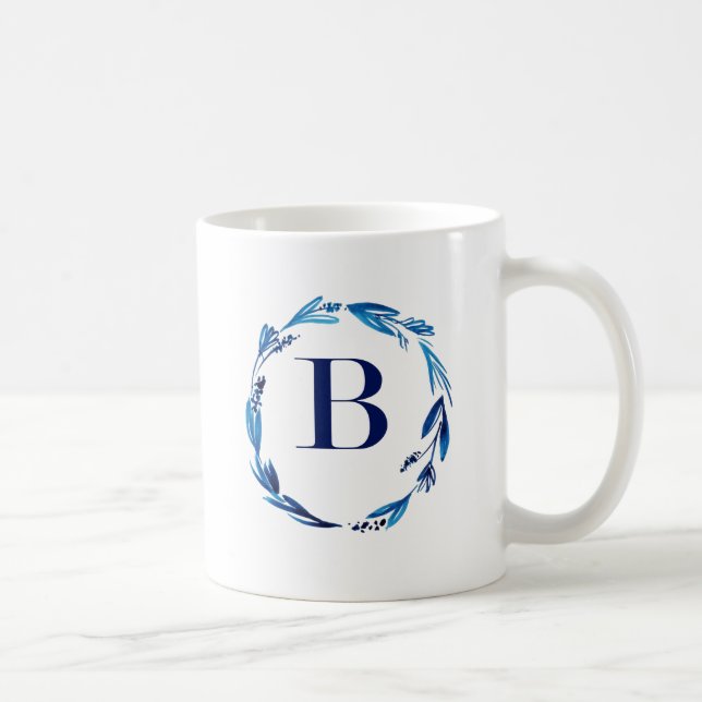 Blue Floral Wreath 'B' Coffee Mug (Right)