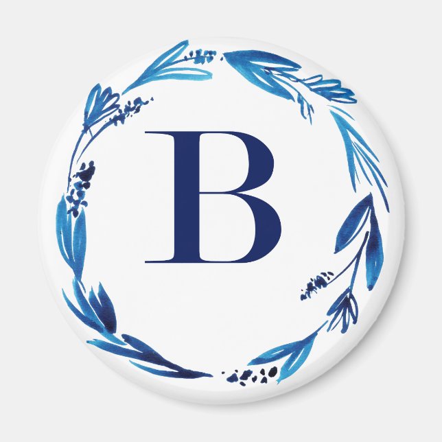 Blue Floral Wreath 'B' Magnet (Front)