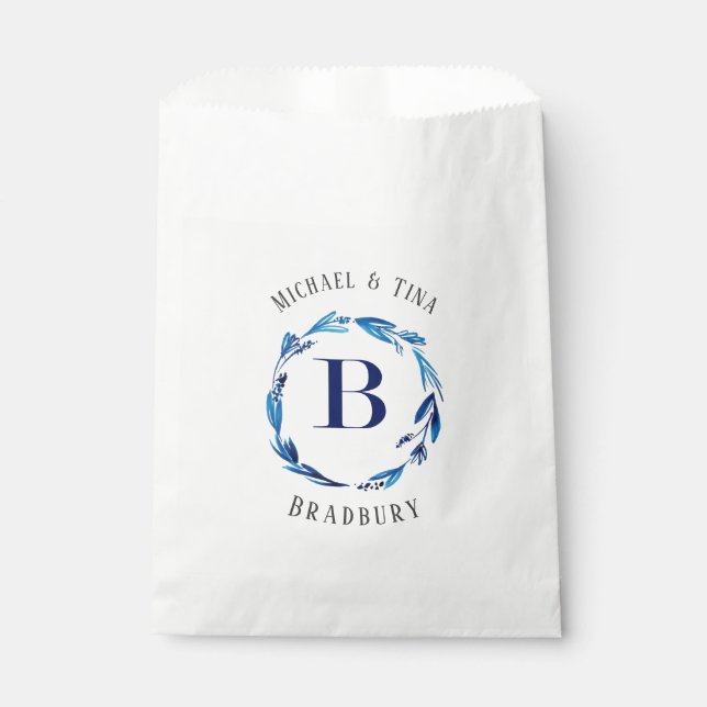 Blue Floral Wreath 'B' Monogram Favour Bag (Front)