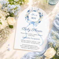 Blue floral wreath bow boy arch Baby Shower