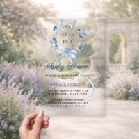 Blue floral wreath bow boy luxury Baby Shower