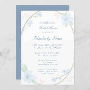 Blue Floral Wreath Bridal Shower Invite