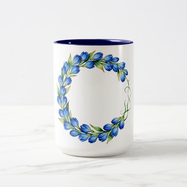 Blue Floral Wreath Coffee Mug (Center)