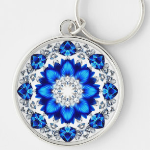 💙 Blue Floral Wreath Custom Name Charm Gift 🔑 Key Ring