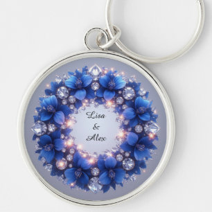 🌿 Blue Floral Wreath Custom Name Gift Charm 🔑 Key Ring