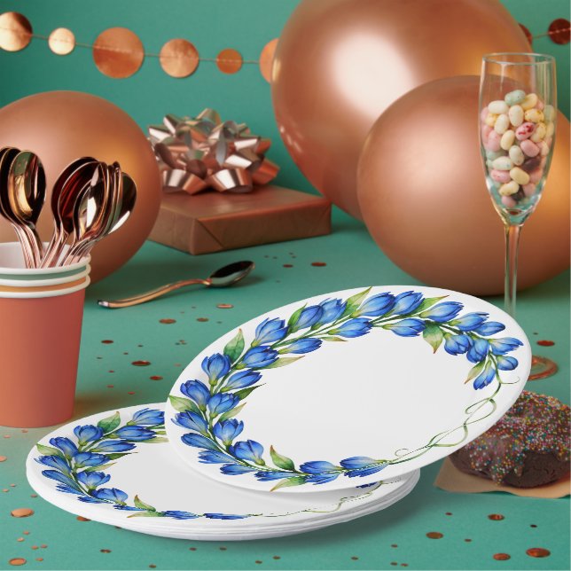 Blue Floral Wreath Plate (Multi)