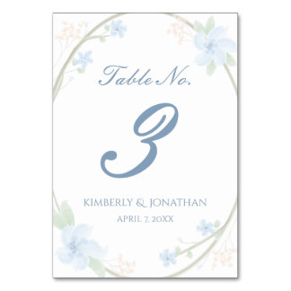 Blue Floral Wreath Table Number