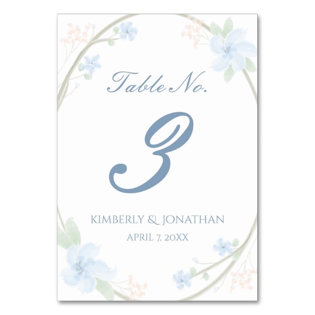 Blue Floral Wreath Table Number (Front)