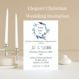 Blue Floral Wreath Two Become One Wedding  Invitation