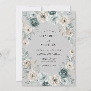 Blue Floral Wreath Wedding Invitation