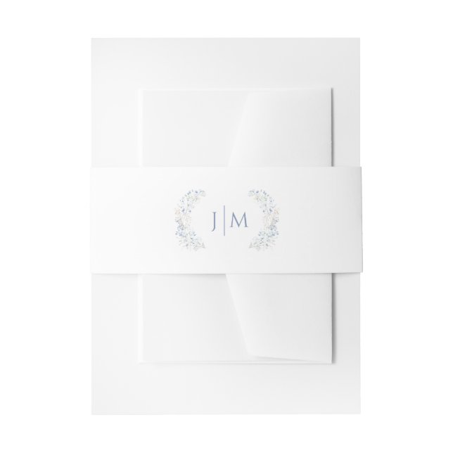 Blue Floral Wreath Wedding Monogram Belly Band Invitation Belly Band (Front Example)