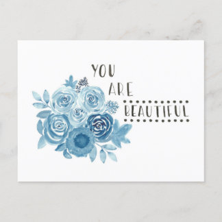 Blue Floral 'You Are Beautiful' Postcard