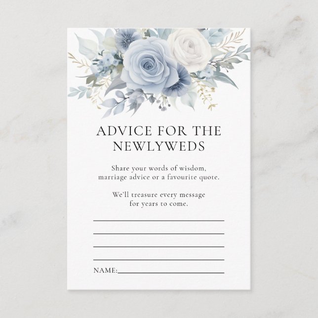 Blue Florals Advice for Couple Wedding Game Card (Front)
