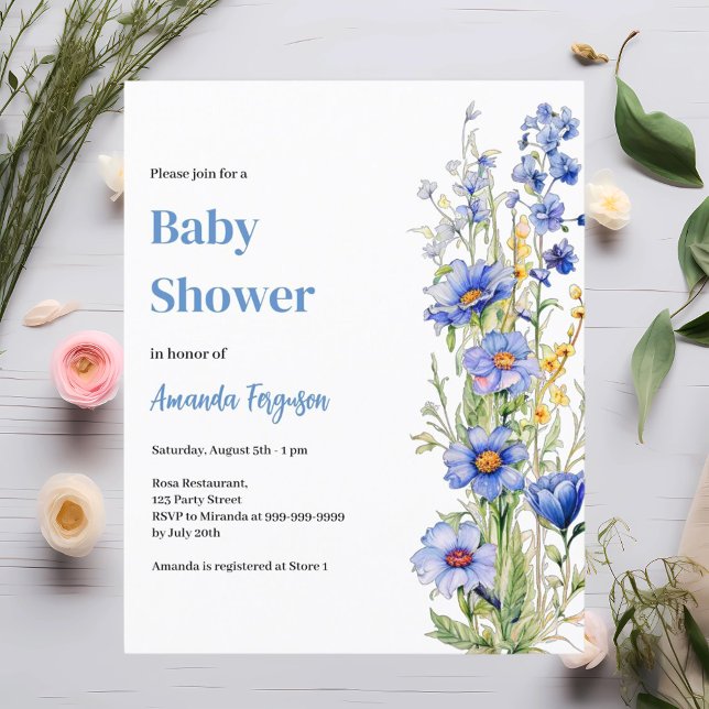 Blue florals boy Baby Shower invitation (Creator Uploaded)