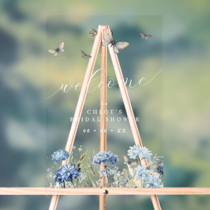 Blue Florals & Butterflies Bridal Shower Welcome Acrylic Sign