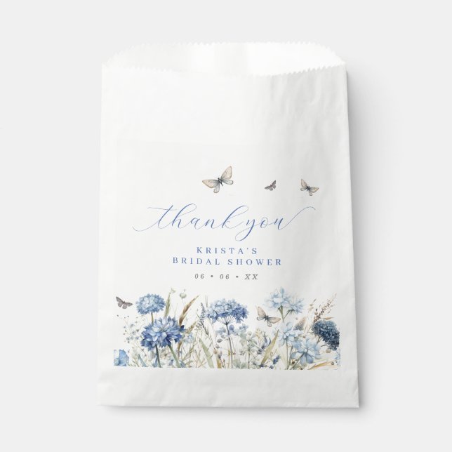 Blue Florals & Butterflies Thank You Bridal Shower Favour Bags (Front)
