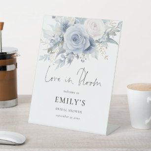 Blue Florals Love in Bloom Welcome Bridal Shower Pedestal Sign