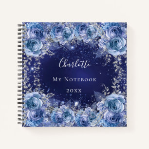 Blue florals name elegant notebook