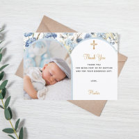 Blue florals photo boy gold cross Baptism 