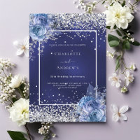 Blue florals silver 25th wedding anniversary