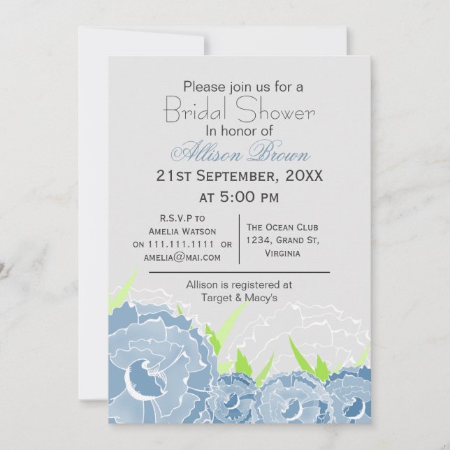 blue florals spring Bridal shower Invitation (Front)