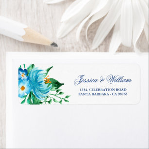 Blue Florals Watercolor Wedding Return Address