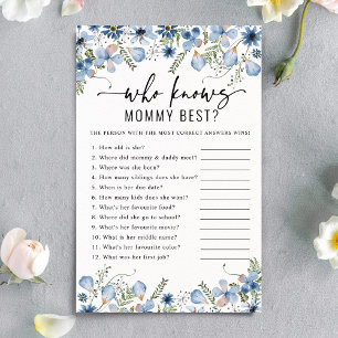 Blue Florals Who Knows Mummy Best Baby Shower Game