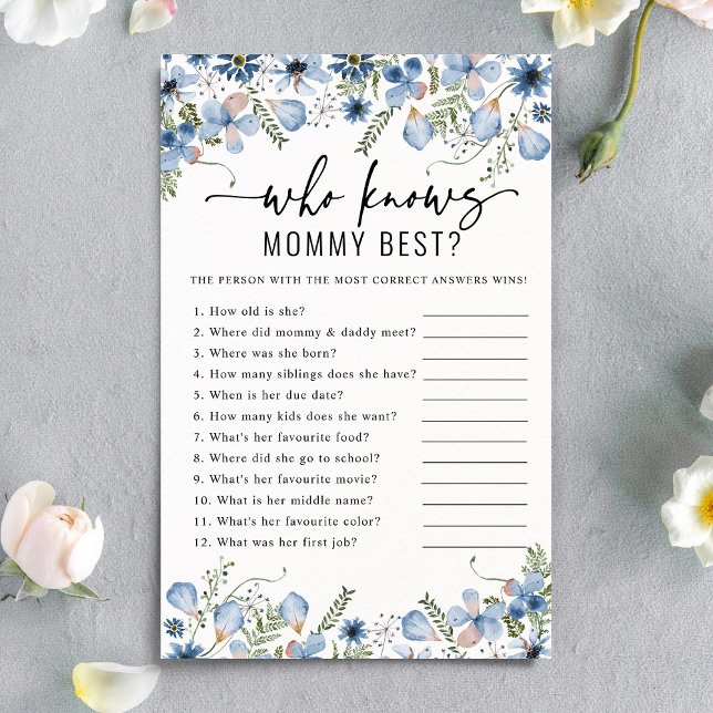 Blue Florals Who Knows Mummy Best Baby Shower Game (Creator Uploaded)