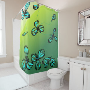 Blue Florets on Green Shower Curtain