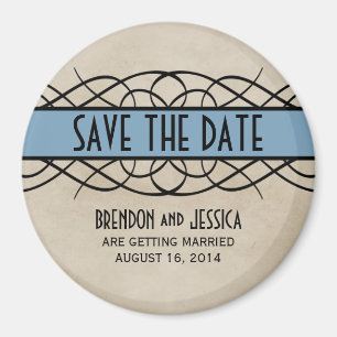 Blue Flourish Border Save the Date Magnet