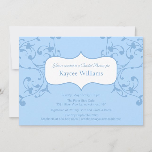 Blue Flourish Bridal Shower Invitation (Front)