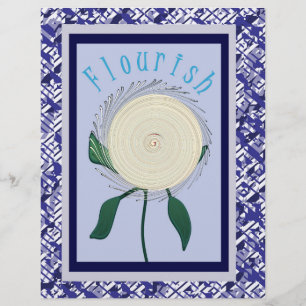 Blue Flourish Flower Scrapbook Paper 2-Sided Page