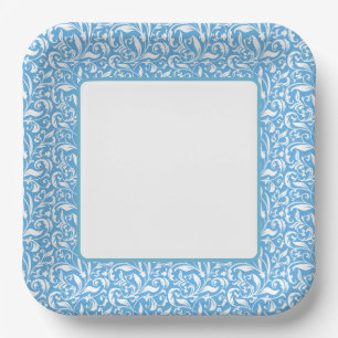Blue Flourish Print Paper Plate