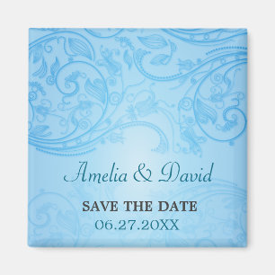 Blue Flourish Wedding Save the Date Magnet