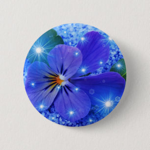 blue flower 6 cm round badge