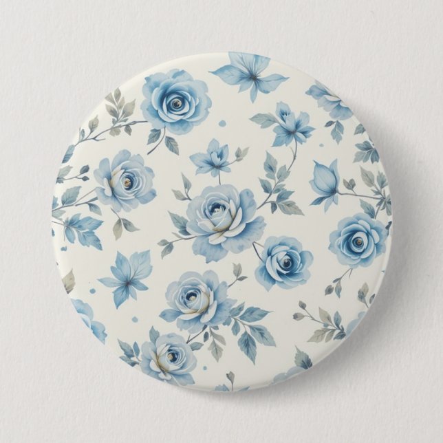 Blue flower 7.5 cm round badge (Front)