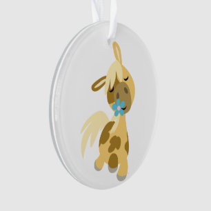 Blue Flower and Cute Cartoon Pony Acrylic Ornament