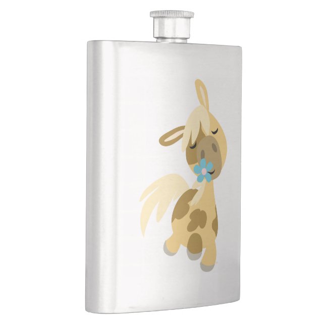 Blue Flower and Cute Cartoon Pony Classic Flask (Right)