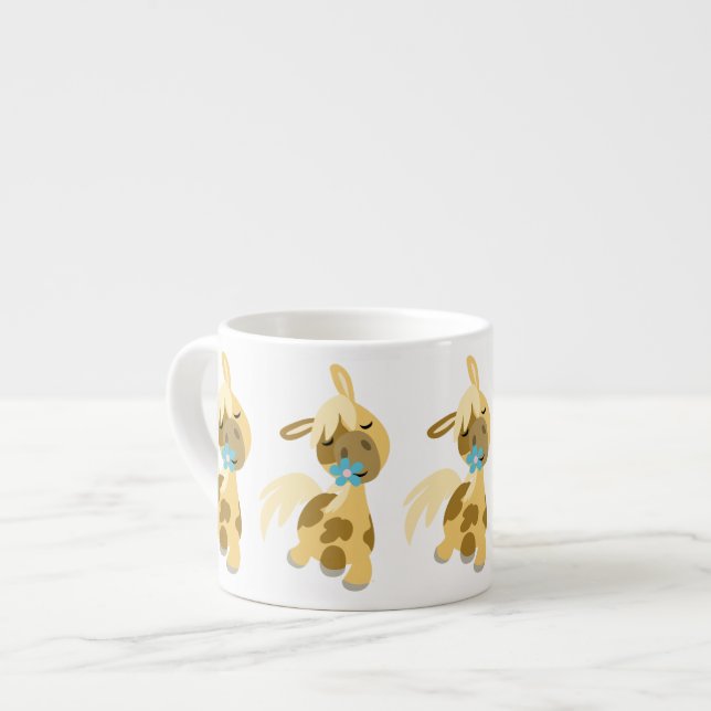 Blue Flower and Cute Cartoon Pony Espresso Mug (Front Left)
