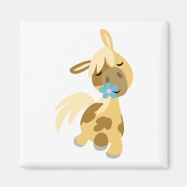 Blue Flower and Cute Cartoon Pony Magnet (Front)
