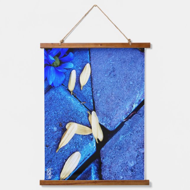 Blue Flower and Yellow Petals Hanging Tapestry (Front)