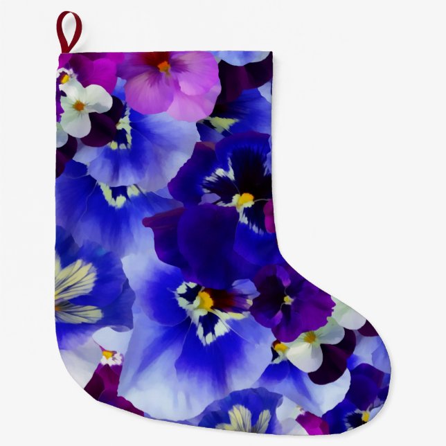 Blue Flower Arrangement Large Christmas Stocking (Front)