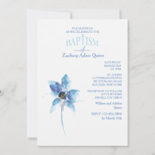 Blue Flower Baptism Invitation