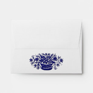 Blue Flower Basket Woodcut Custom Address Envelope