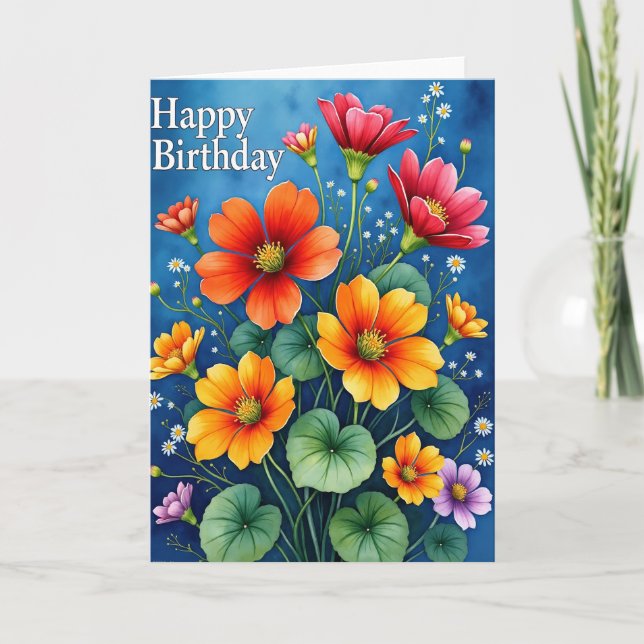 Blue Flower Birthday Card (Front)