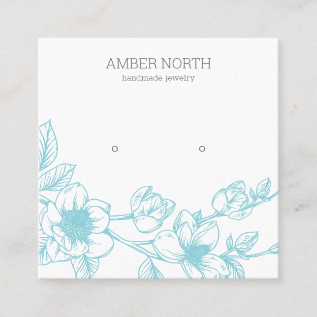 Blue Flower Blossom Jewellery Stud Earring Display Square Business Card (Front)