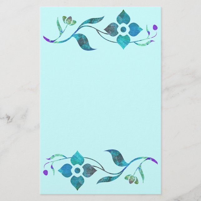 Blue Flower Border Stationery (Front)