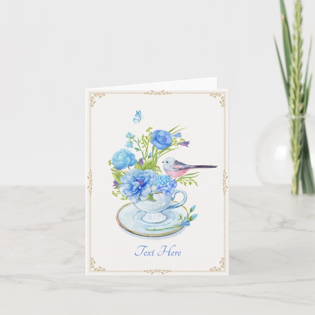 Blue flower bouquet bird  card (Front)