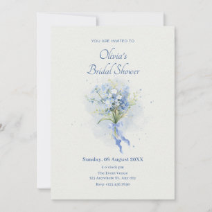 Blue flower bouquet bridal shower invitation